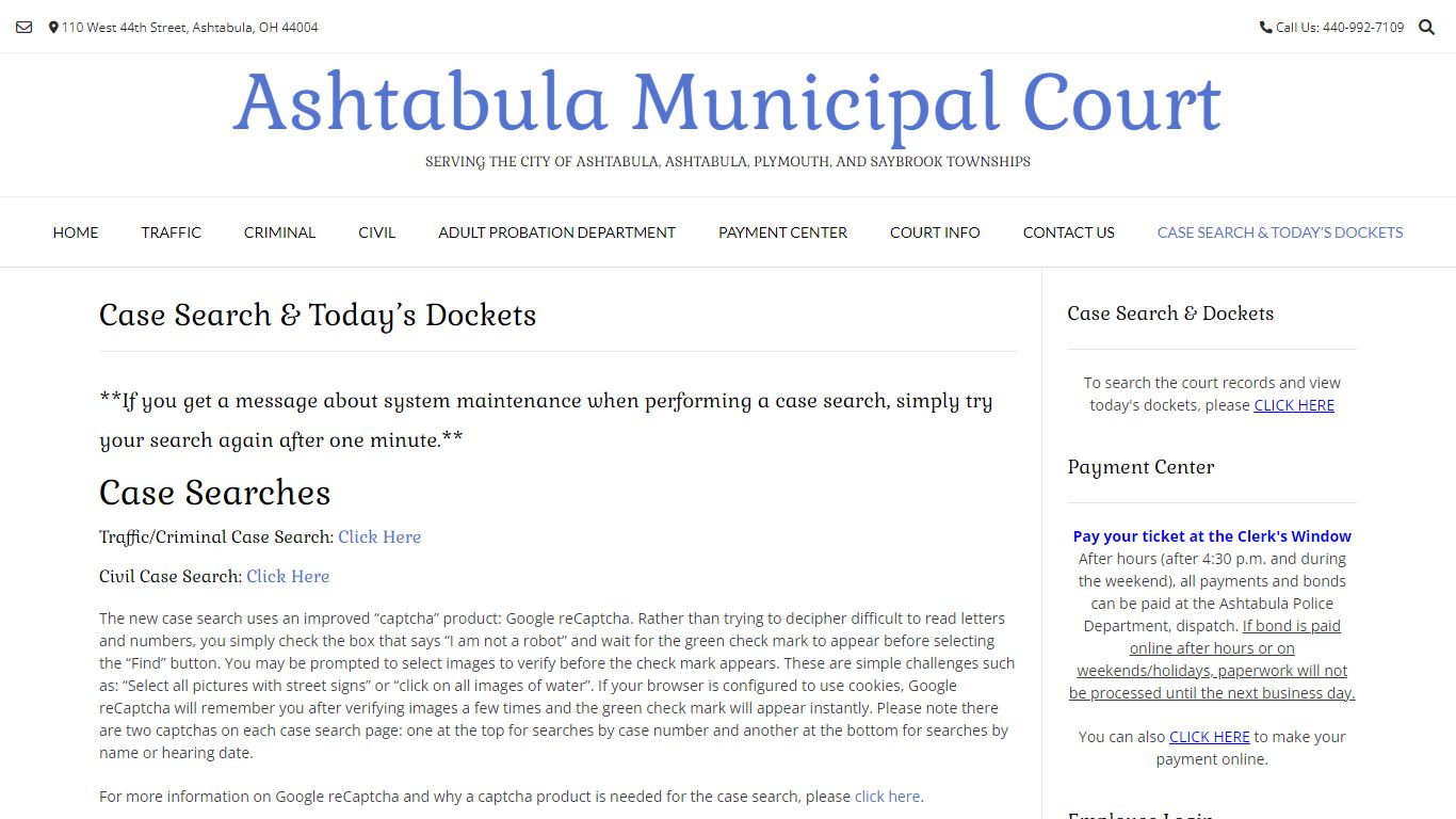 Case Search & Today’s Dockets – Ashtabula Municipal Court